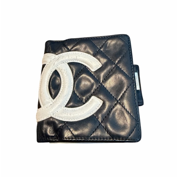 CHANEL Handbags - Chanel Vintage Cambon Ligne Compact Wallet Black Neon Pink Full Set Box Card